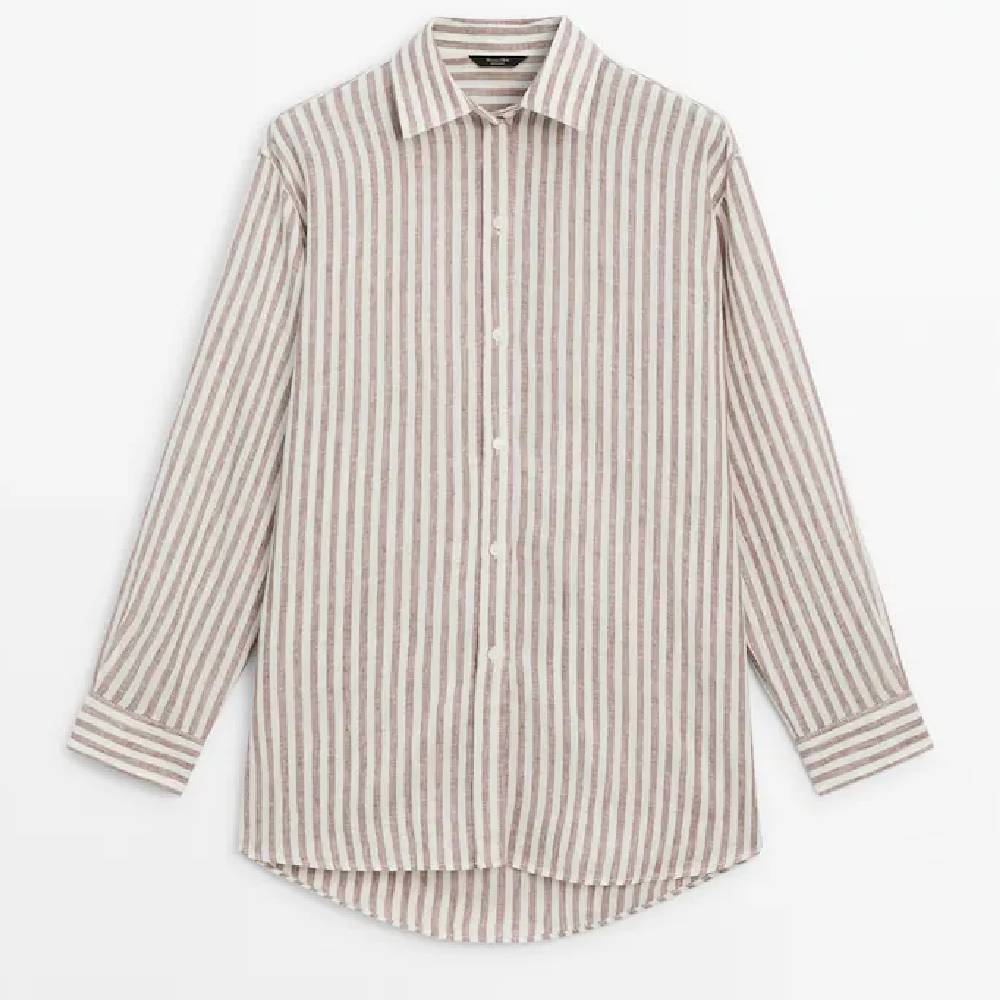 цена Рубашка Massimo Dutti Linen Striped, коричневый