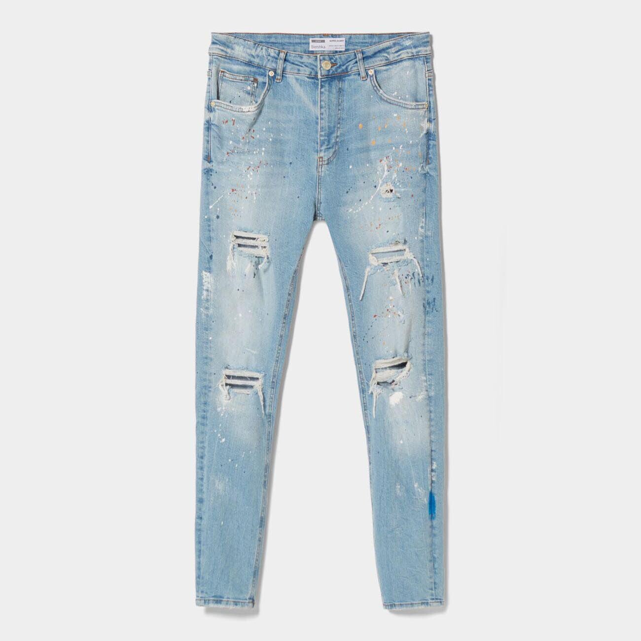 

Джинсы Bershka Ripped Paint Splatter Skinny, голубой