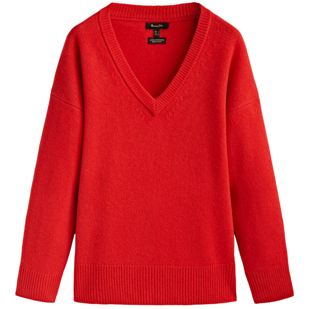 

Свитер Massimo Dutti V-neck Cape, оранжево-красный