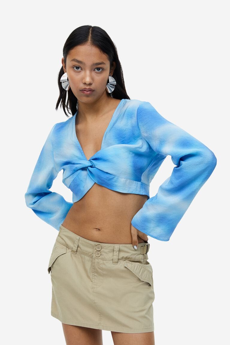 

Блузка из смесового модала с узлом H&M, синий/омбре