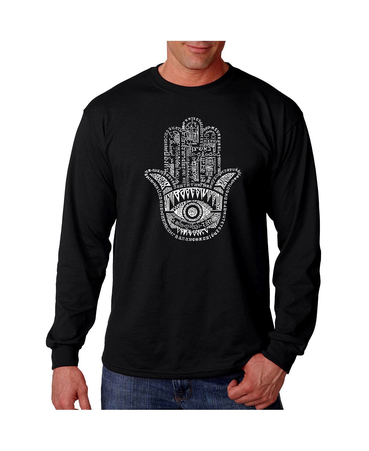 Мужская футболка с длинным рукавом word art - хамса LA Pop Art, черный 250г тхина hamsa