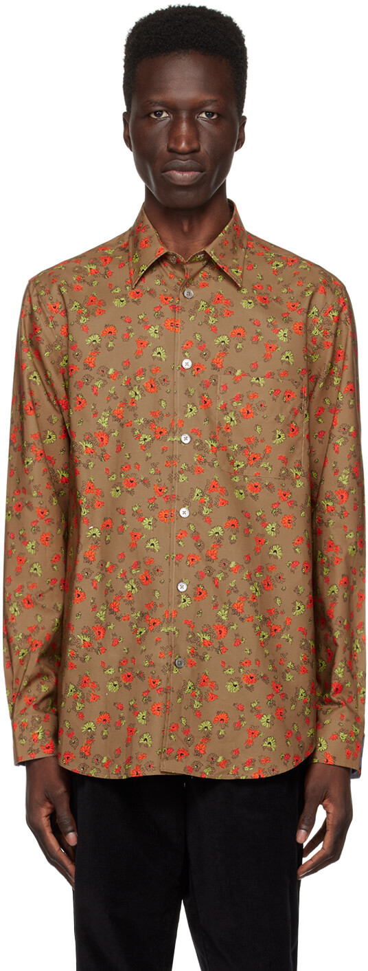 

Коричневая рубашка с цветочным принтом Hazy Paul Smith