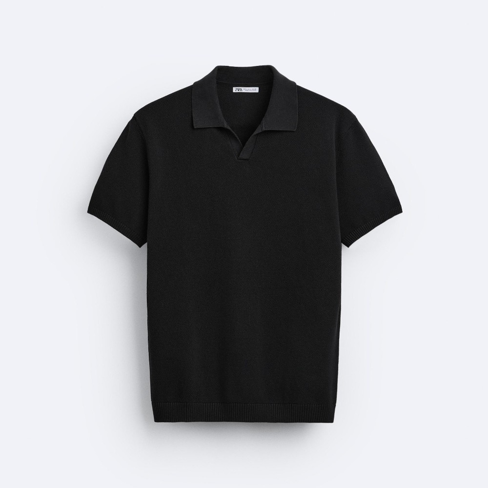 Футболка поло Zara Textured Knit, черный футболка поло zara textured knit кремовый
