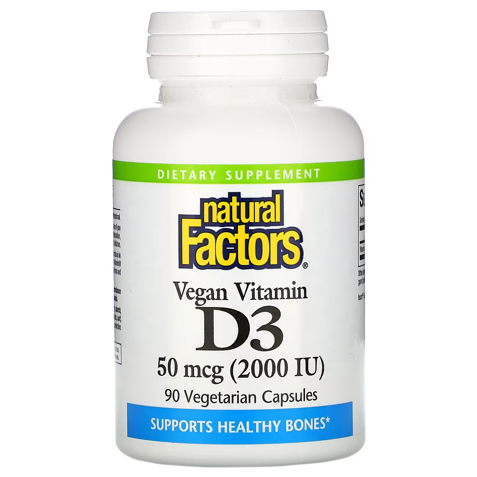 Natural Factors, Веганский витамин D3, 50 мкг (2000 МЕ), 90 вегетарианских капсул natural factors веганский витамин d3 50 мкг 2000 ме 90 вегетарианских капсул