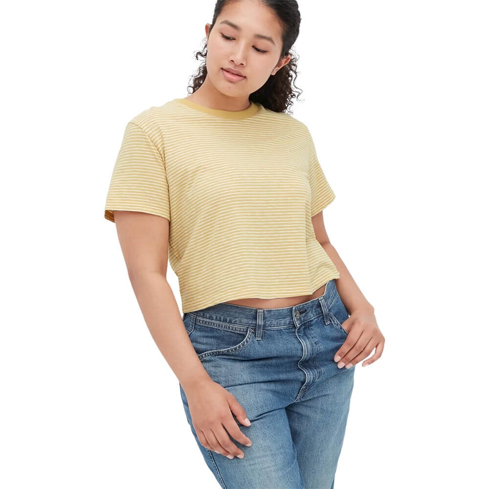 

Футболка Uniqlo Slub Jersey Striped Cropped, жёлтый