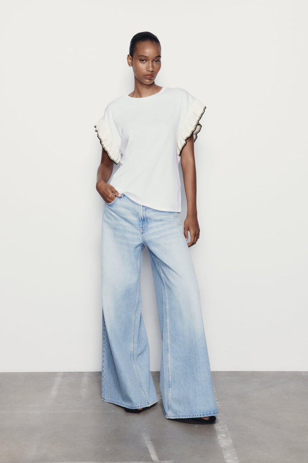 

Трикотажная футболка с рубашками ZARA, белый