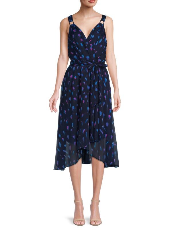 

Платье DKNY с принтом и искусственным запахом и поясом, navy