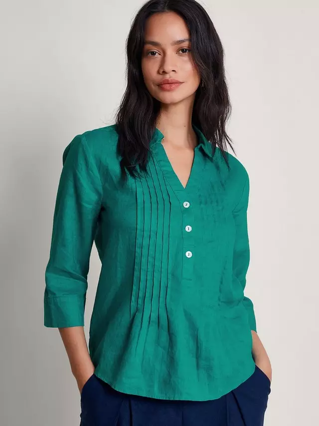 

Блуза Monsoon Elsie Pintuck Linen, цвет teal