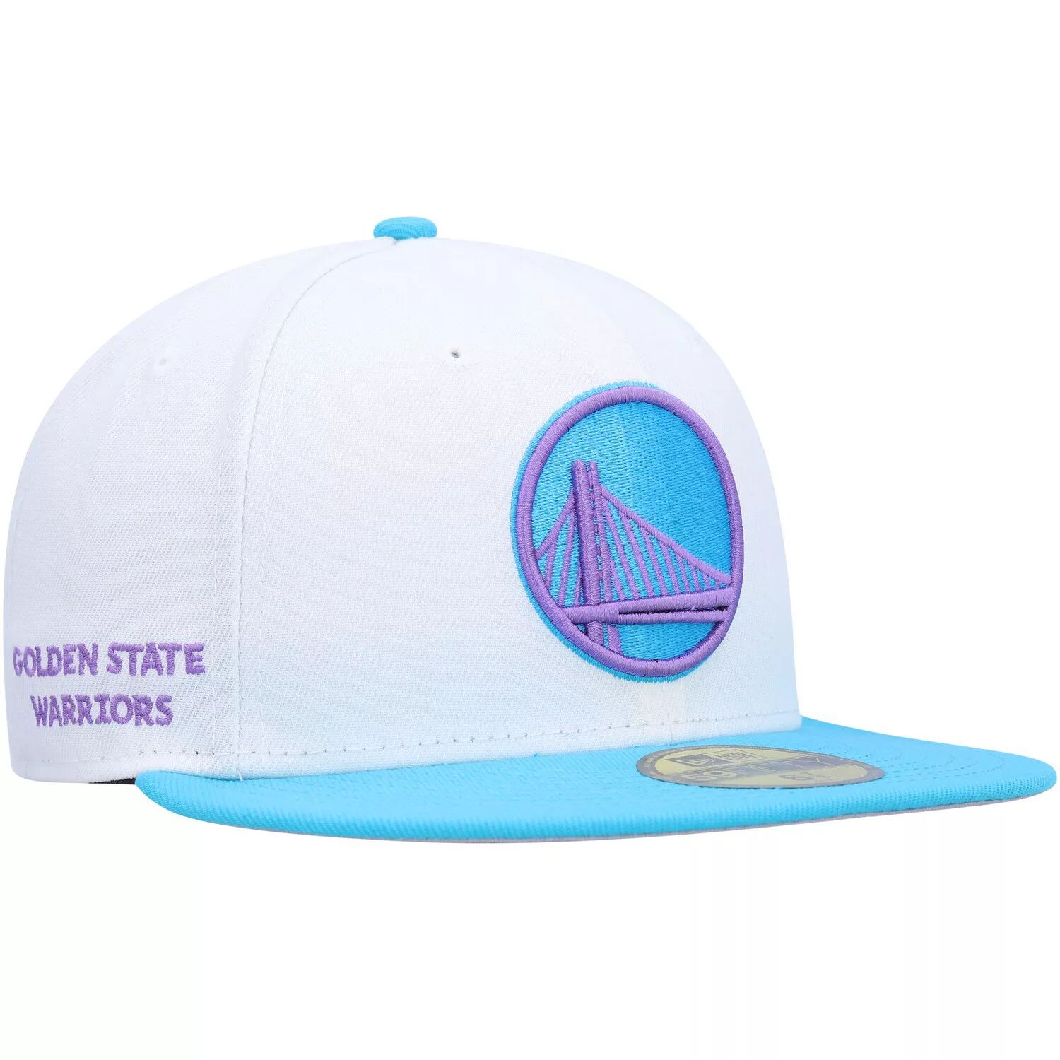 

Мужская белая кепка New Era Golden State Warriors Vice Blue с боковой нашивкой 59FIFTY