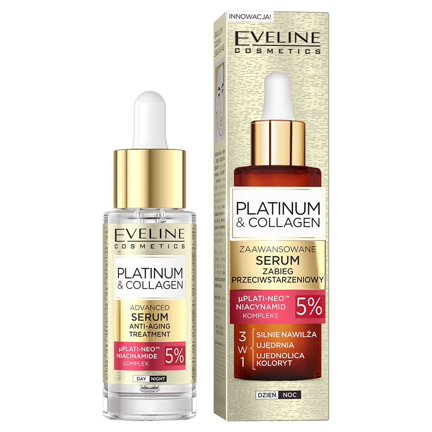 Передовая антивозрастная сыворотка для лица Eveline Cosmetics Platinum&Collagen, 30 мл