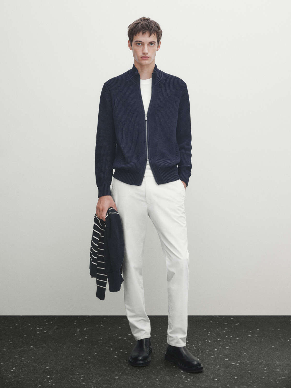 

Кардиган из хлопкового трикотажа на молнии Massimo Dutti, темно-синий