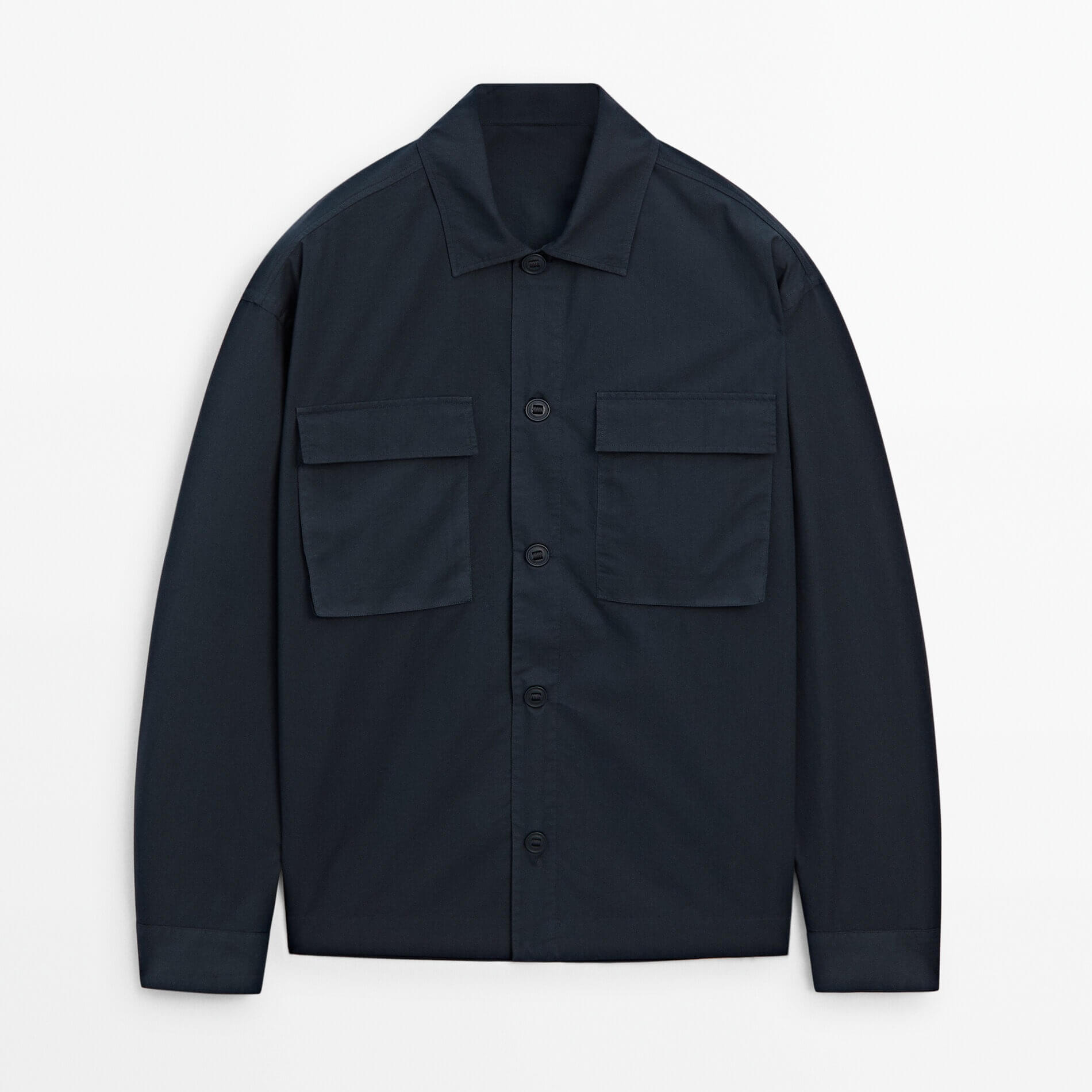 Куртка-рубашка Massimo Dutti Cotton With Chest Pockets, темно-синий куртка рубашка massimo dutti 100% cotton with pockets темный хаки