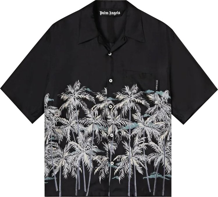 

Рубашка Palm Angels Allover Palms Bowling Shirt 'Black/White', черный