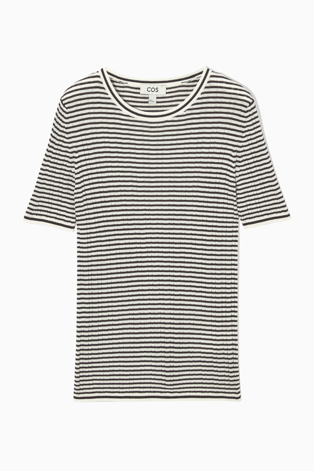 

Футболка COS Ribbed-knit Silk, темно-коричневый/кремовый