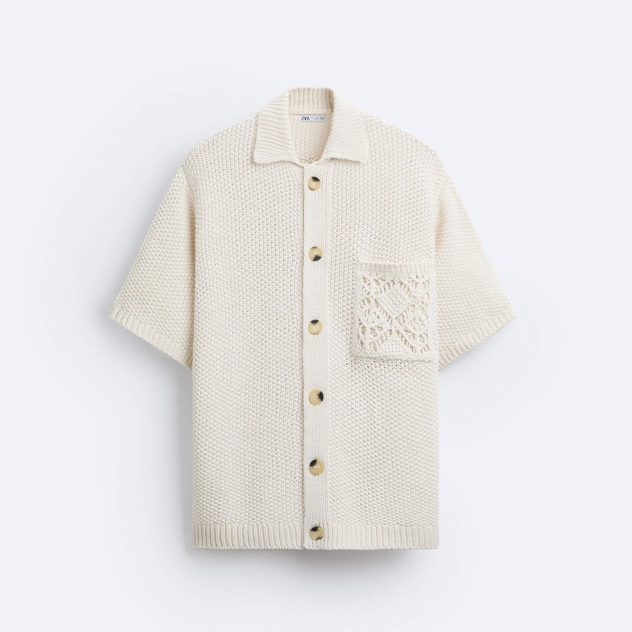 цена Рубашка Zara Textured Crochet, светло-бежевый
