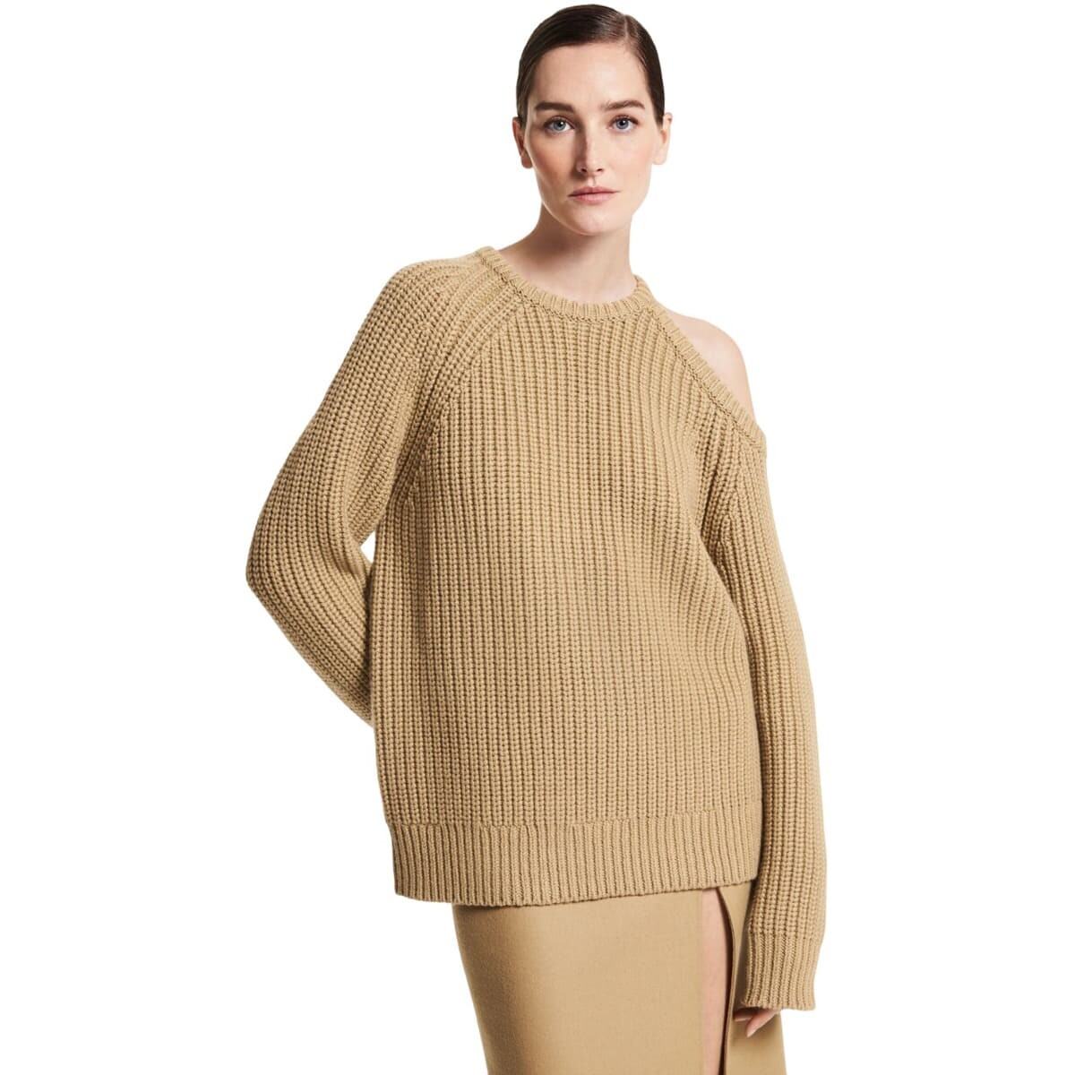 

Свитер Michael Kors Cashmere Asymmetric Cutout, коричневый
