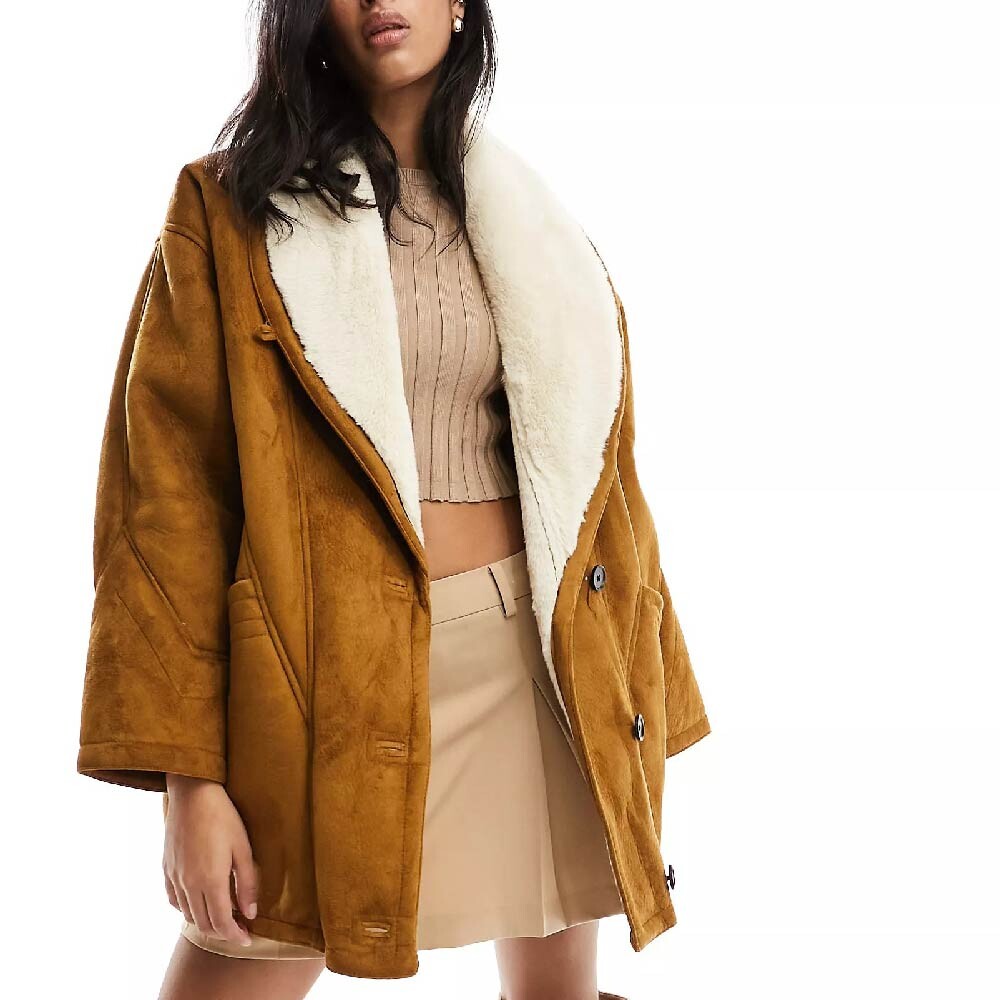 

Куртка Pull&Bear Faux Suede Shearling Detail, коричневый