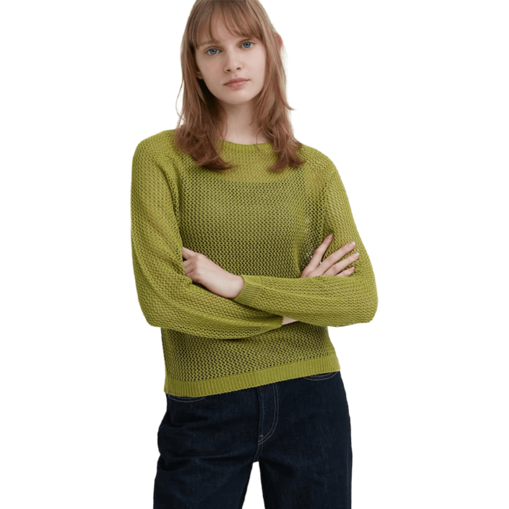 Джемпер Uniqlo 3D Knit Seamless Mesh Crew Neck, зеленый джемпер uniqlo cashmere 3d knit seamless turtleneck белый