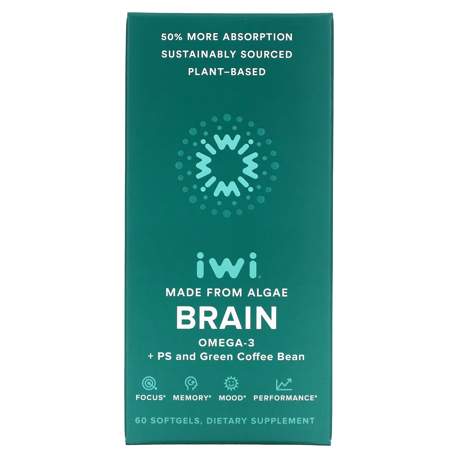 iWi, Brain, Омега-3 + PS и зеленые кофейные зерна, 60 мягких таблеток iwi brain омега 3 ps и зеленые кофейные зерна 60 мягких таблеток