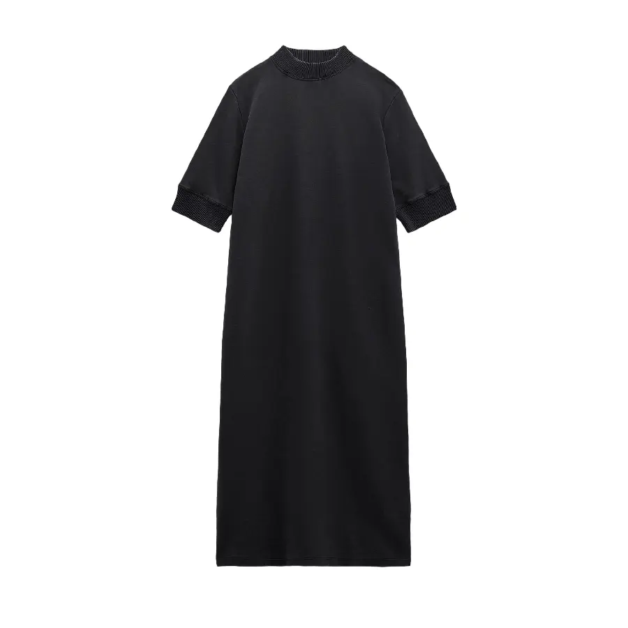 

Платье Zara Plush With Ribbed Trims, черный