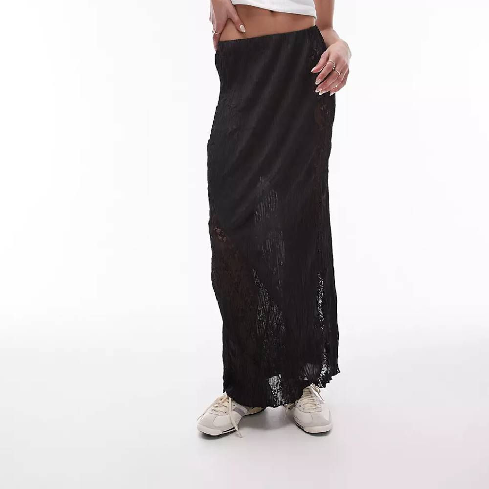 Юбка Topshop Plisse Lace Mix, черный юбка topshop asymmetric maxi with ruched panel красный