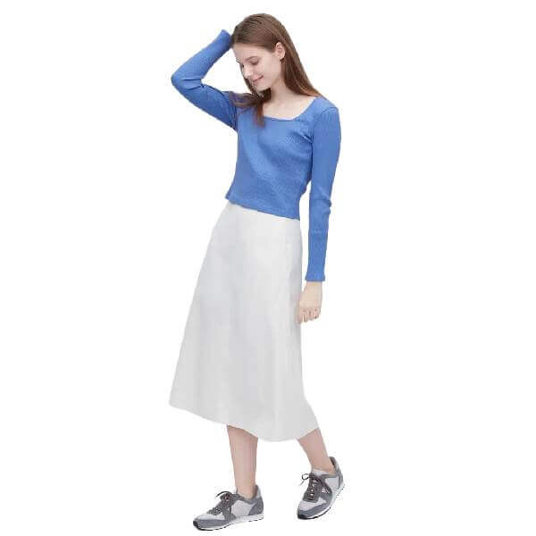 

Футболка Uniqlo Ribbed Cropped Square Neck, синий