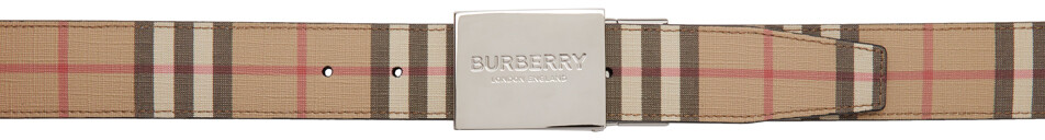 

Двусторонний бежевый ремень E-Canvas в винтажную клетку с налетом Burberry