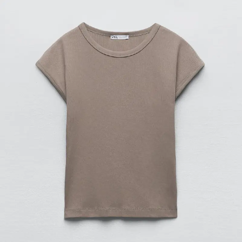 

Футболка Zara Ribbed, светло-коричневый