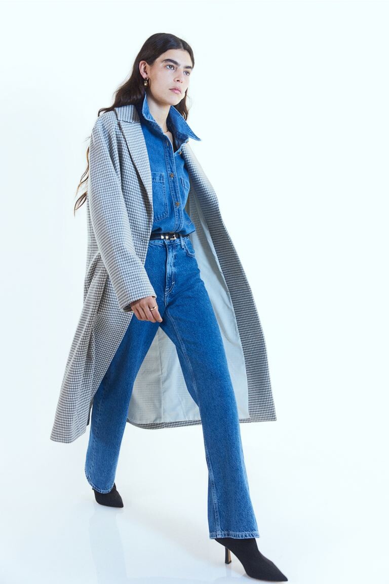 

Однобортное пальто H&M, серый/гусиная лапка