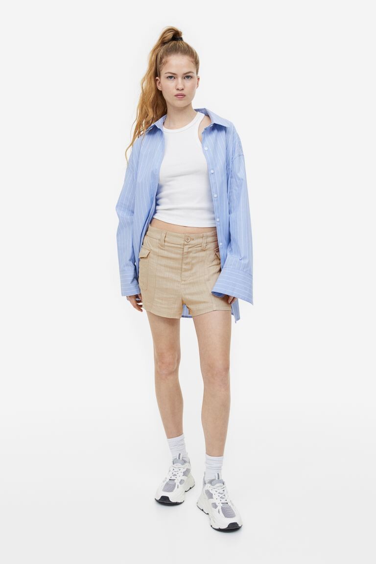 

Шорты карго из смесового льна H&M, бежевый