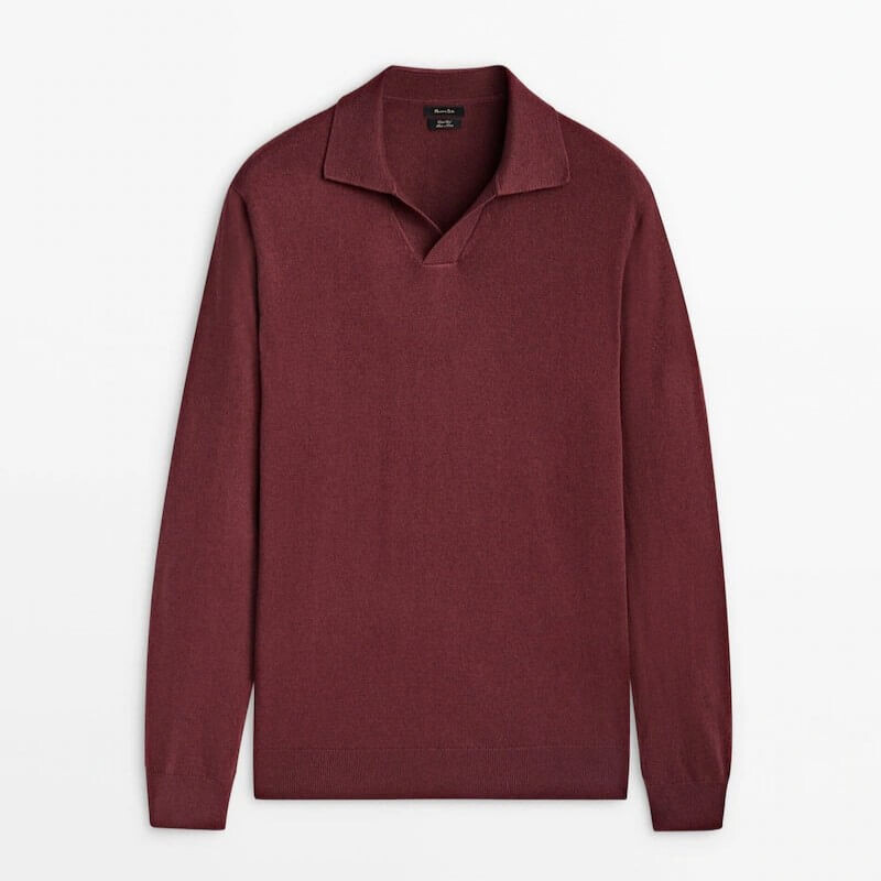 

Свитер-поло Massimo Dutti Wool And Cotton Blend Knit, темно-красный