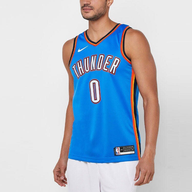 

Майка Nike NBA Oklahoma City Thunder Russell Westbrook 0 Swingman Basketball, голубой/мультиколор