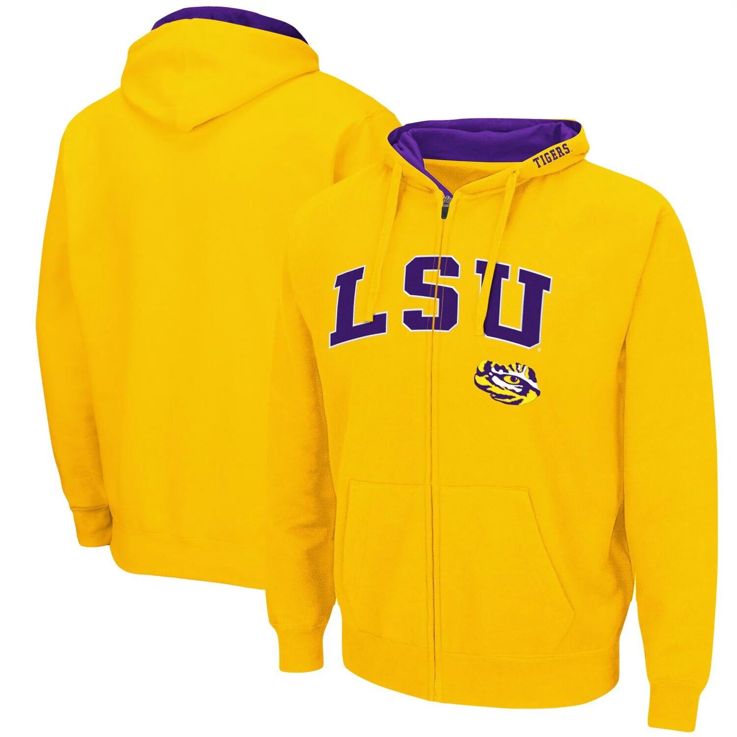 

Мужская толстовка с молнией во всю длину золотого цвета LSU Tigers Arch & Logo 3.0 Colosseum, Желтый