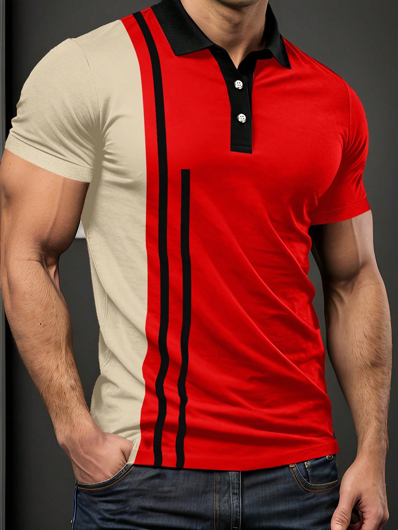Мужская рубашка-поло свободного кроя Manfinity Homme с короткими рукавами и застежкой на пуговицы в стиле колор-блок, красный