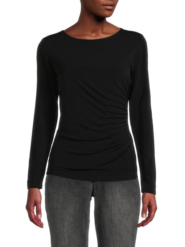 

Плиссированный топ с длинными рукавами Carmen Marc Valvo Black