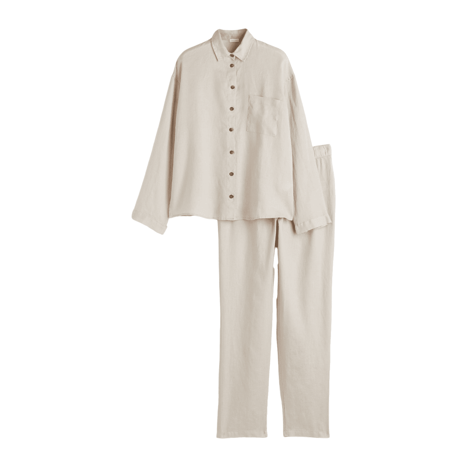 Пижама H&M Home Washed Linen, бежевый - фото