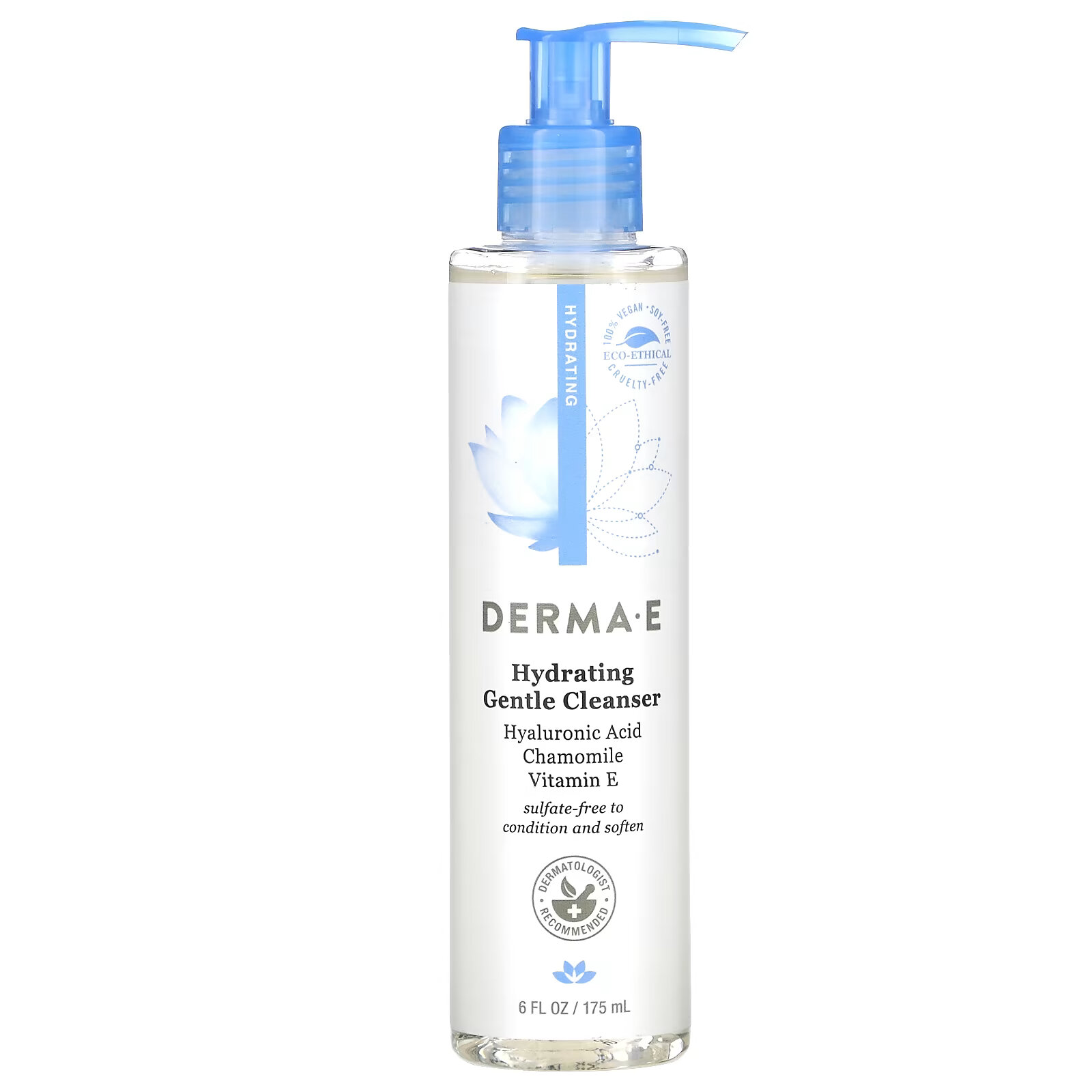 DERMA E, Мягкое увлажняющее средство для очищения кожи с гиалуроновой кислотой, 175 мл (6 жидк. унций)