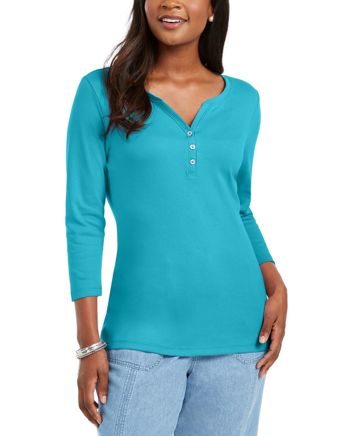 

Миниатюрная рубашка henley с рукавами 3/4, созданная для macy's Karen Scott, мульти