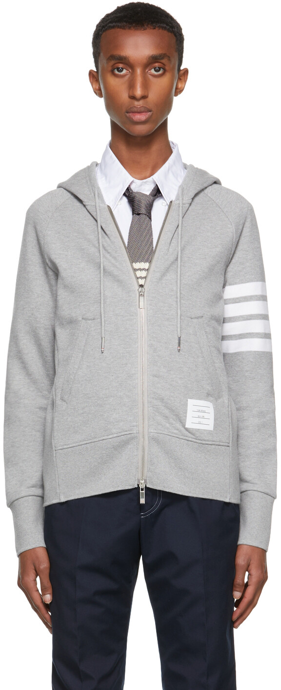 

Серая толстовка с капюшоном Engineered Zip-Up с четырьмя перемычками Thom Browne, Серый