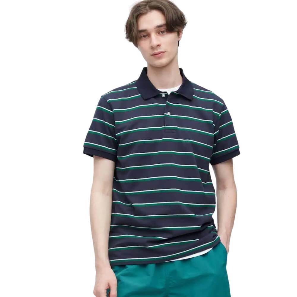 

Поло Uniqlo Dry Pique Striped, темно-синий