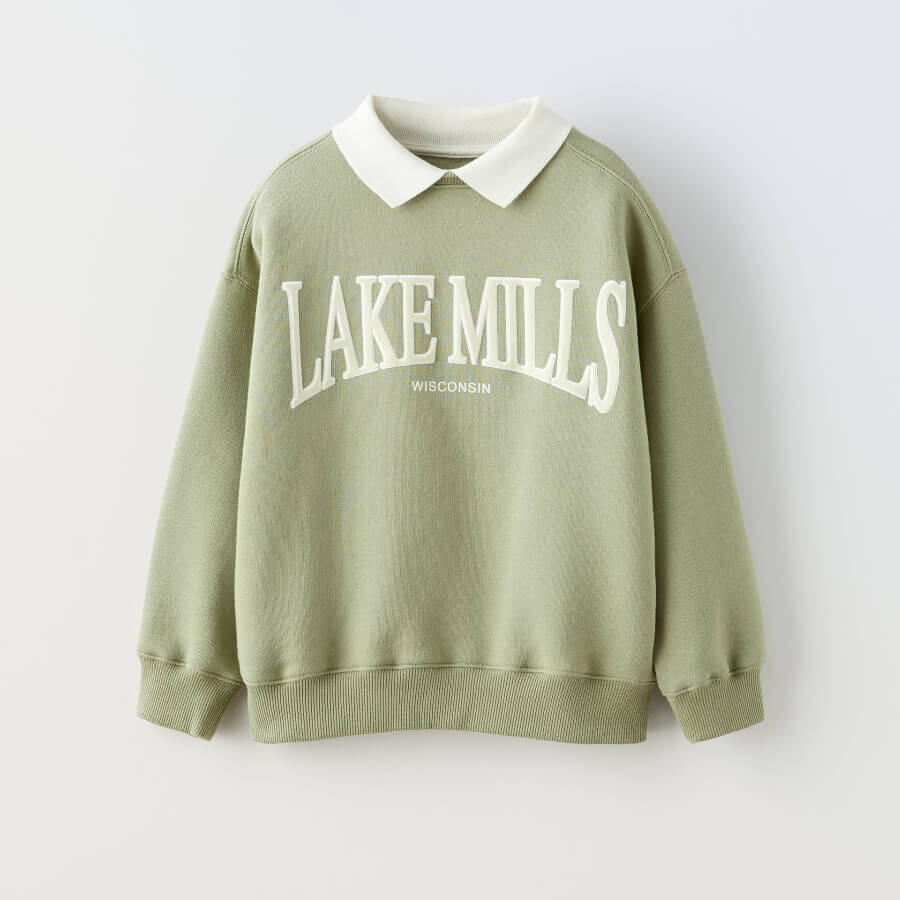 

Свитшот для девочки Zara Flocked Slogan, светло-зеленый