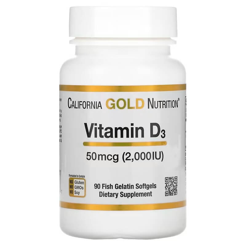 Витамин D3 California Gold Nutrition 50 мкг 2000 МЕ, 90 капсул california gold nutrition витамин d3 без добавок 2000 ме 30 мл 1 жидк унция