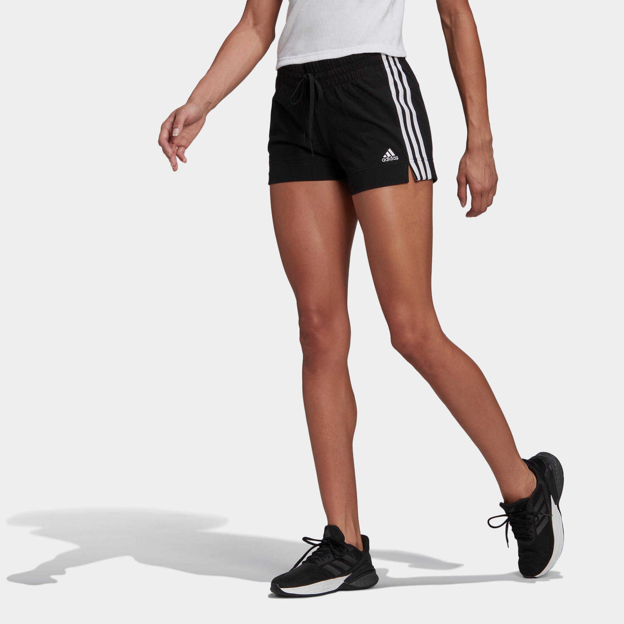 Шорты Fitness 3 Stripes Slim хлопок без кармана женские черные ADIDAS - фото