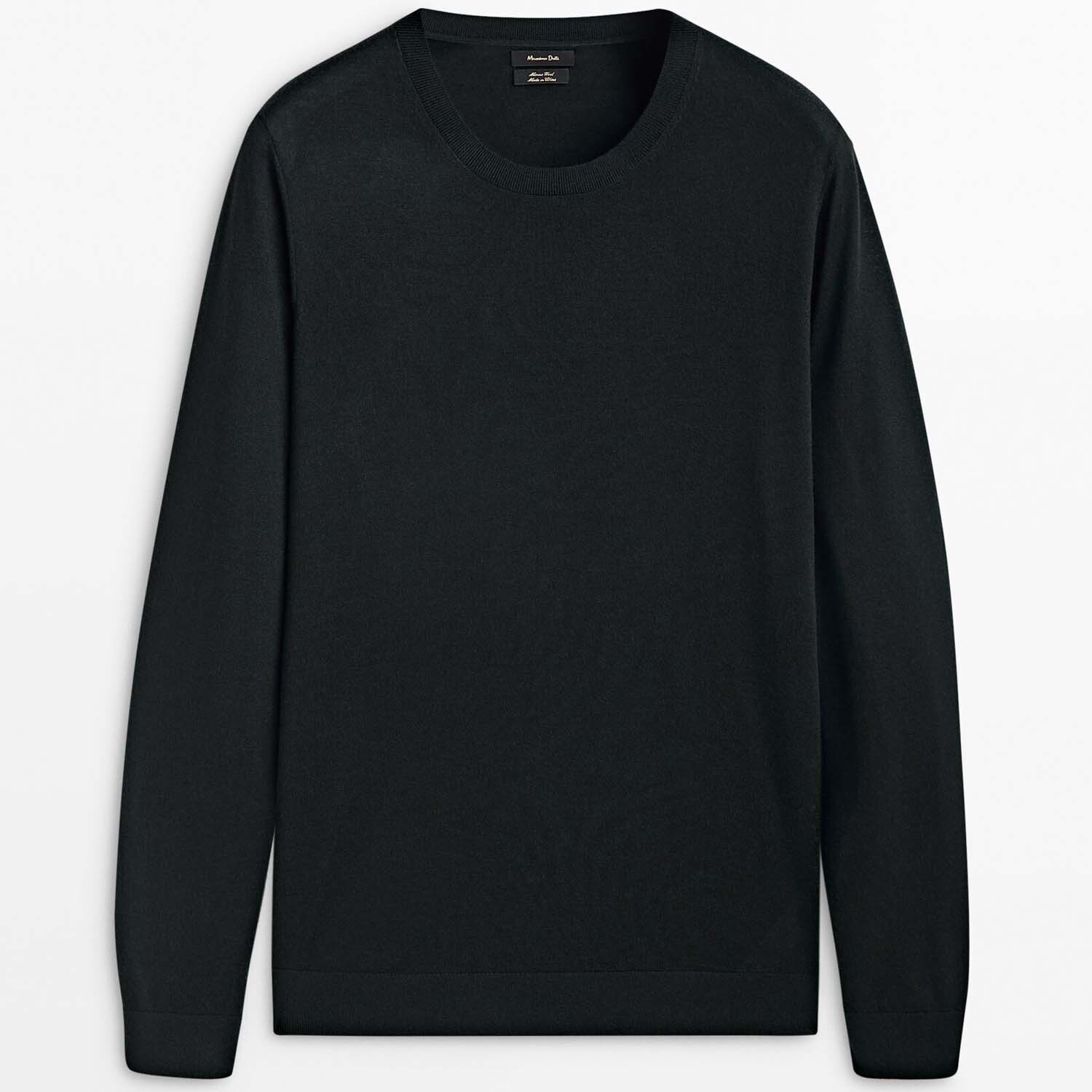 

Свитер Massimo Dutti Crew Neck In 100% Merino Wool, черный
