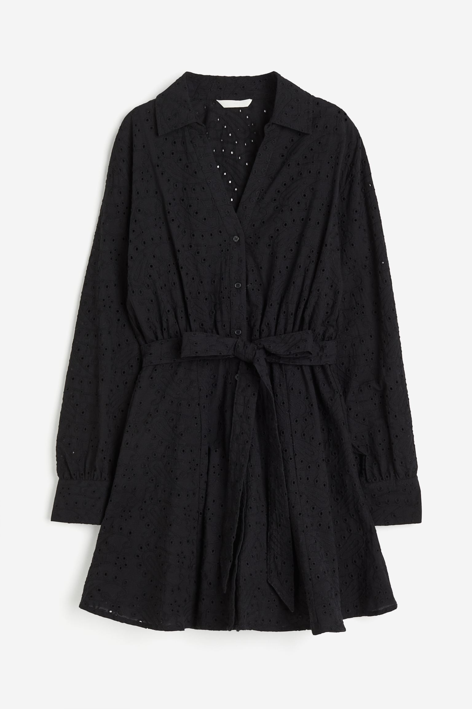Платье-рубашка H&M Eyelet Embroidery, черный платье свитшот короткое напускные рукава с вышивкой m бежевый