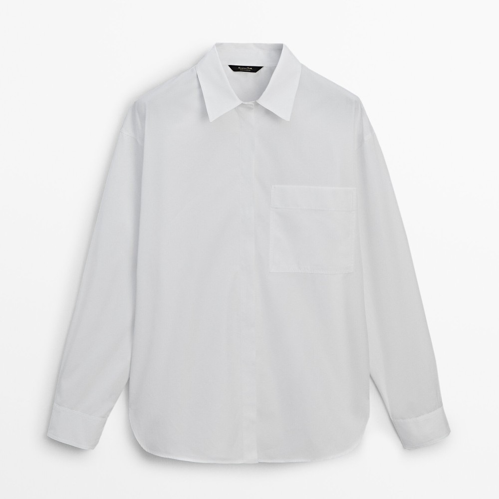 Рубашка Massimo Dutti Poplin With Pocket, белый рубашка zara oversize poplin with welt pocket синий белый