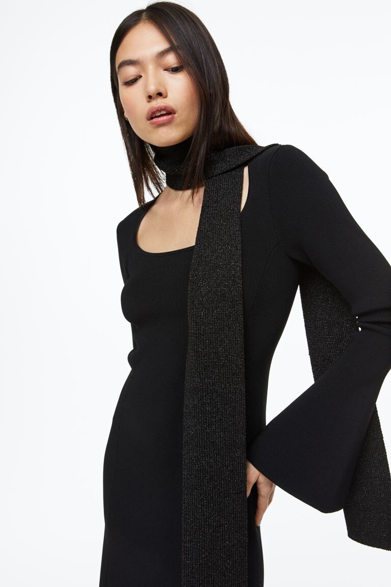 

Блестящий вязаный шарф H&M, черный