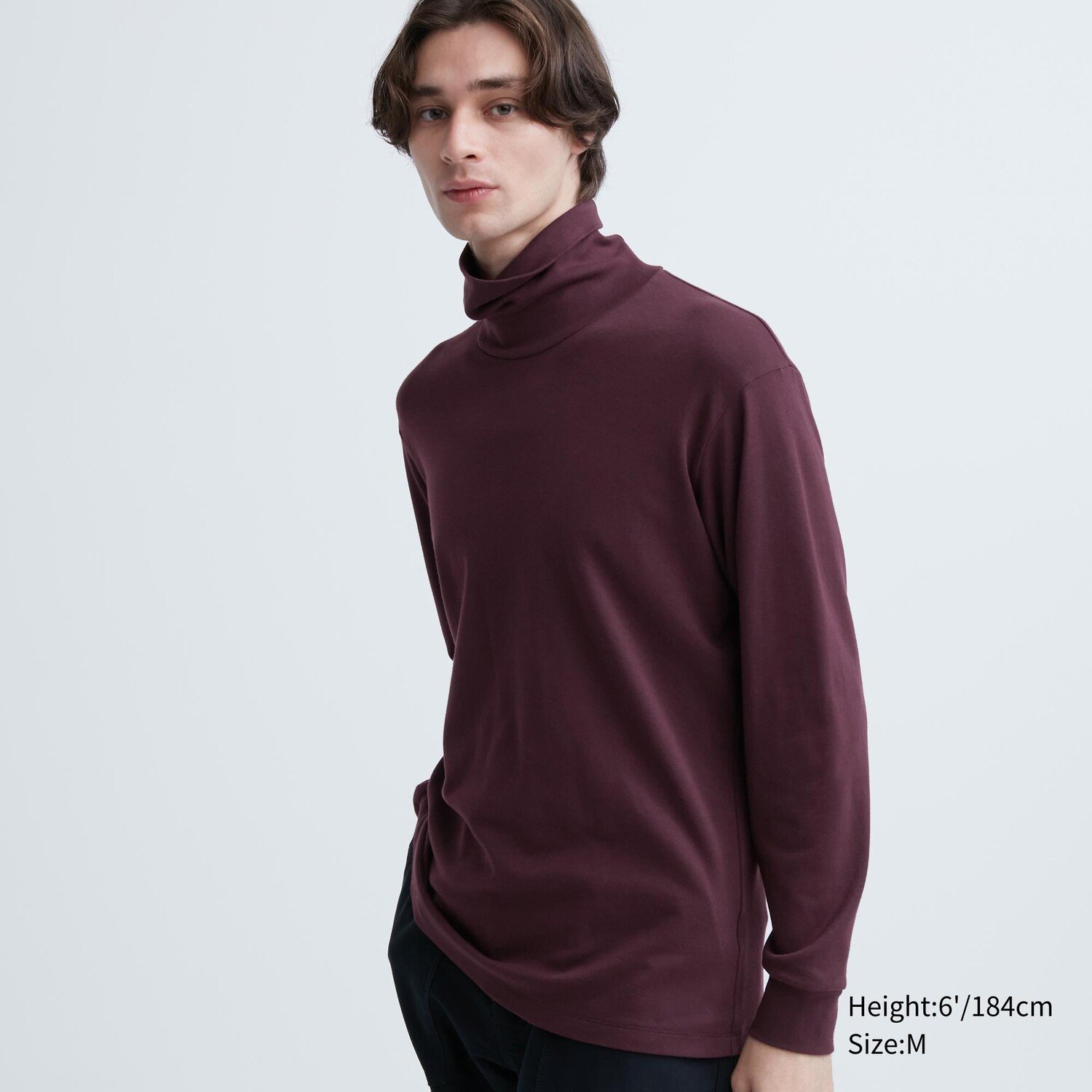 

Мягкая футболка с водолазкой и длинными рукавами с начесом Uniqlo, бордовый, Красный