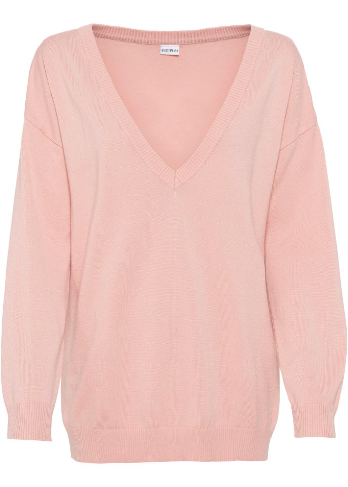Объемный свитер с v-образным вырезом Bodyflirt, розовый