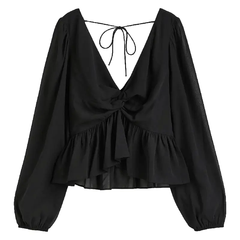

Блузка H&M Balloon-sleeved Peplum, черный